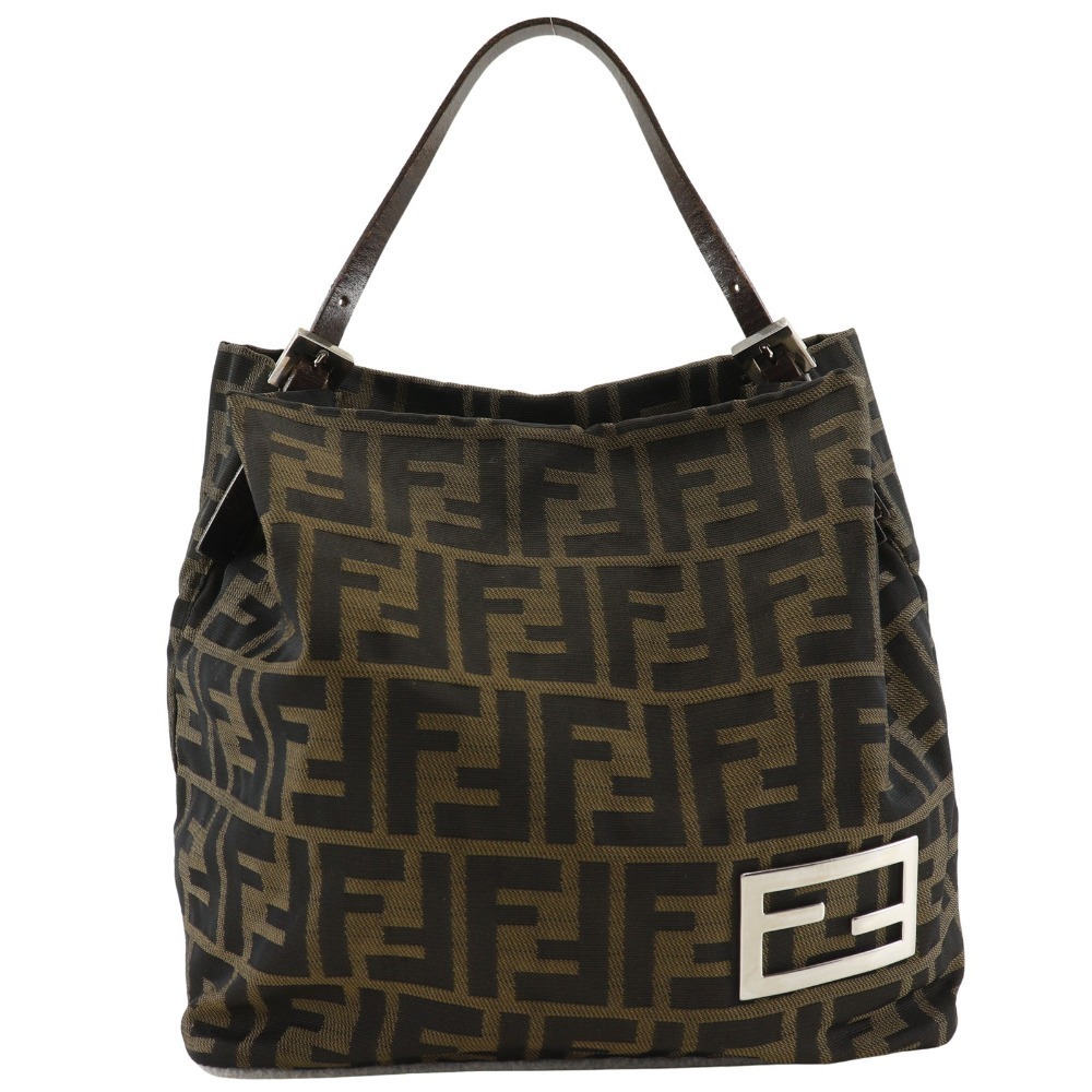 Fendi Zucca shoulder bag one nylon canvas brown magnetic closure